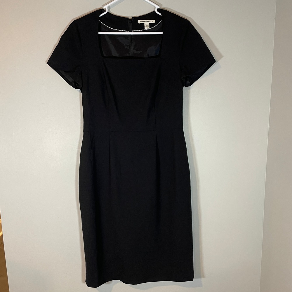 Banana Republic Womens Black Stretch Wool Square Neck Sheath‎ Dress 8 Office
